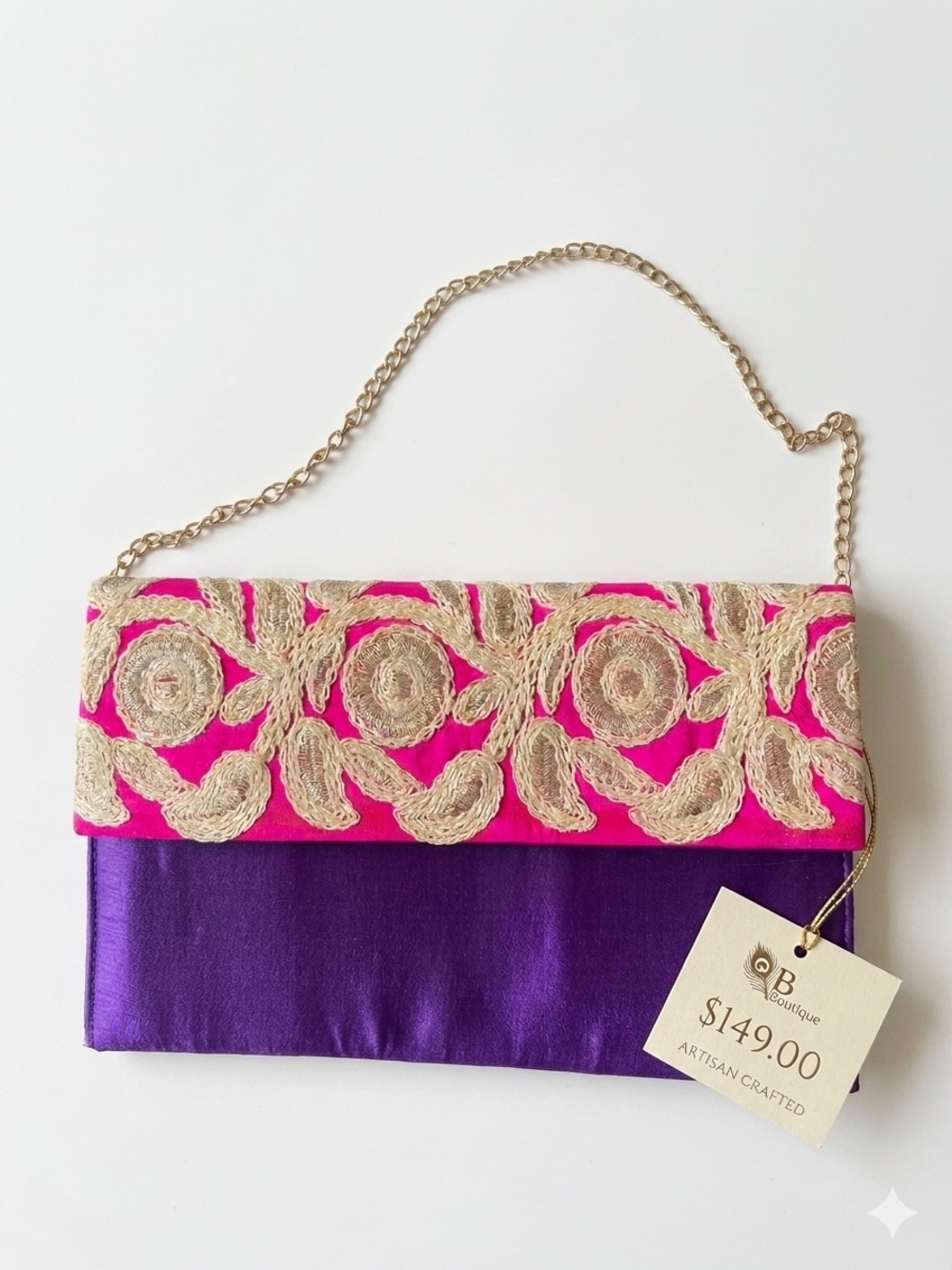 Parisian Estate One Of A Kind Hand Embroidered Pure Silk Clutch Bag